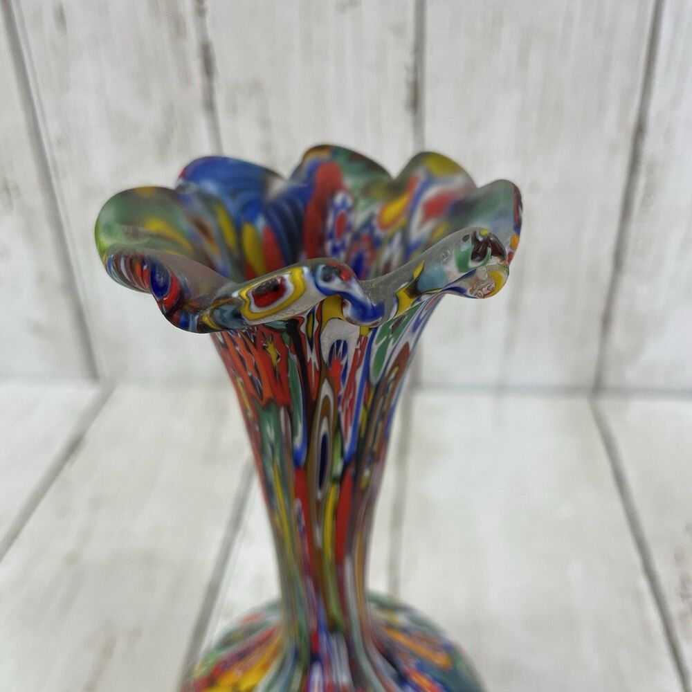 Vintage Fratelli Toso Murano Millefiori Murrine Cane Vase 6.75” - Picture 5 of 13